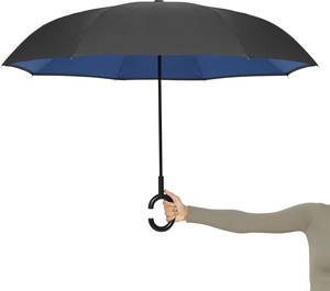 Parapluie inversé poignée canne toile 109 cm - baleines en fibre de verre personnalisable