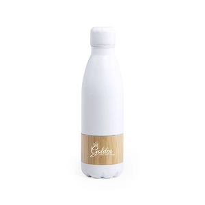 Bouteille métal blanc 750ml avec une bande en bambou personnalisable