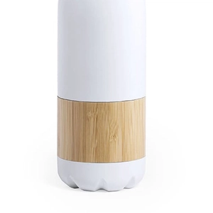 Bouteille métal blanc 750ml avec une bande en bambou personnalisable