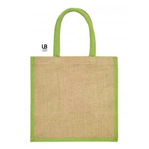 Sac shopping en jute naturel avec anses et soufflets de couleur assortie personnalisable