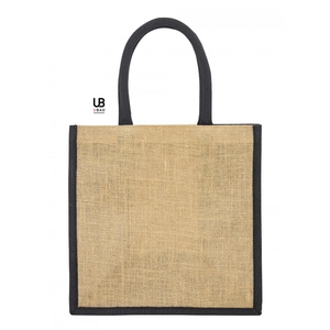 Sac shopping en jute naturel avec anses et soufflets de couleur assortie personnalisable