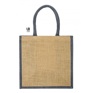 Sac shopping en jute naturel avec anses et soufflets de couleur assortie personnalisable