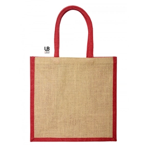 Sac shopping en jute naturel avec anses et soufflets de couleur assortie personnalisable