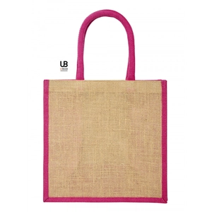 Sac shopping en jute naturel avec anses et soufflets de couleur assortie personnalisable