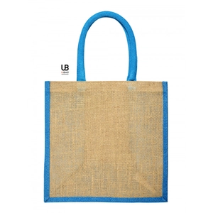 Sac shopping en jute naturel avec anses et soufflets de couleur assortie personnalisable