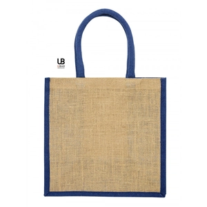 Sac shopping en jute naturel avec anses et soufflets de couleur assortie personnalisable