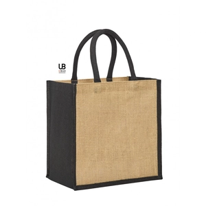 Sac shopping en jute naturel avec anses et soufflets de couleur assortie personnalisable