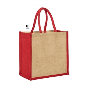 Sac shopping en jute naturel avec anses et soufflets de couleur assortie personnalisable