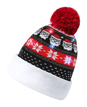 Bonnet de Noël tricoté avec pompon - Bonnet avec 6 LED personnalisable