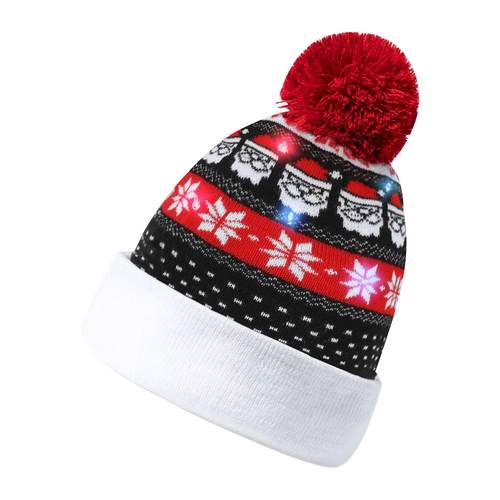 image du produit Bonnet de Noël tricoté avec pompon - Bonnet avec 6 LED