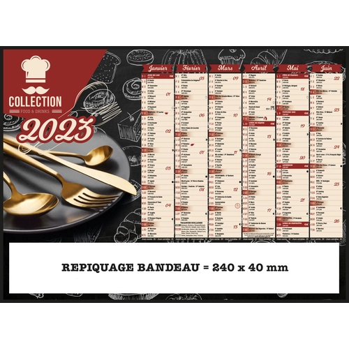 image du produit Calendrier bancaire 2025  FOOD DRINKS format 27 x 21 cm - 6 mois par face