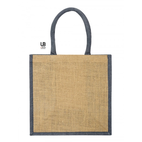 image du produit Sac shopping en jute naturel avec anses et soufflets de couleur assortie