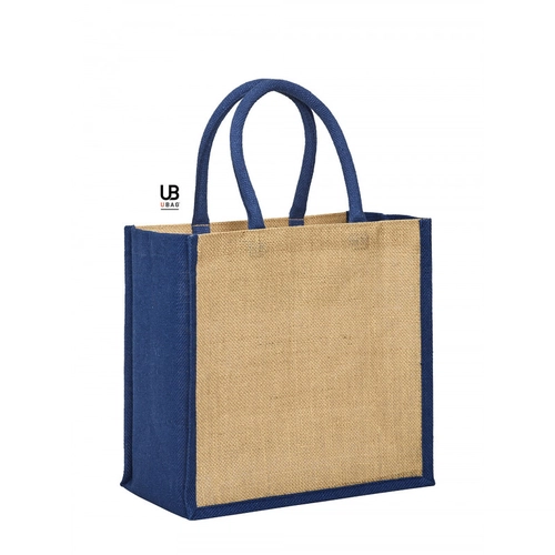 image du produit Sac shopping en jute naturel avec anses et soufflets de couleur assortie