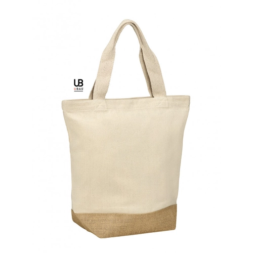 image du produit Totebag coton canvas et jute avec poche intérieure - fermeture zippée