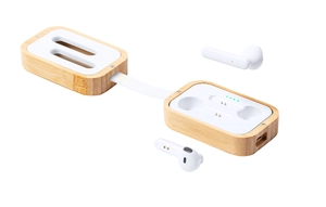 Ecouteurs bluetooth avec boîtier de chargement en bambou personnalisable