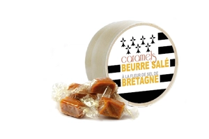 Boite Ronde En Bois Avec Caramel Beurre Sale 50G  personnalisable