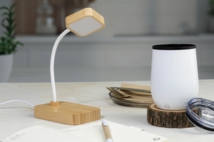 Lampe de bureau multifonctionnelle en bambou avec 12 LED personnalisable