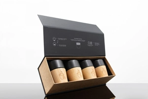 Coffret de 4 tasses en céramique et bois d'hévéa - base aimantée pour lavage personnalisable