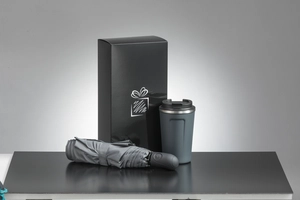 Coffret personnalisable avec mug isotherme 350 ml et parapluie automatique personnalisable