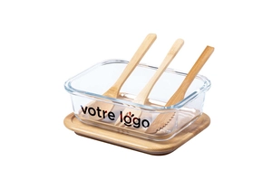 Lunch box en verre avec couvercle bambou - 500 ml personnalisable