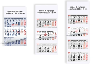 Calendrier feuillets 2025  Triptyques LUXE - 3 mois par page personnalisable