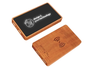 Powerbank 5000 mAh en bois d'érable FSC - logo lumineux personnalisable