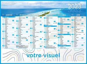 Calendrier bancaire 2025  ILES DE PARADIS format 43 x 33 cm - 6 mois par face personnalisable