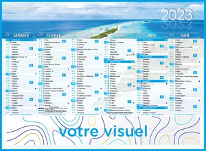 Calendrier bancaire 2025  ILES DE PARADIS format 55 x 40 cm - 6 mois par face personnalisable