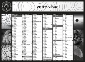 Calendrier bancaire 2025  NOIR & BLANC format 27 x 21 cm - 6 mois par face personnalisable