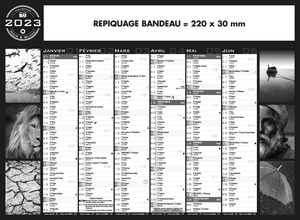 Calendrier bancaire 2025  NOIR & BLANC format 27 x 21 cm - 6 mois par face personnalisable