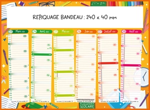 Calendrier bancaire 2025  SCOLAIRE - format 27 x 21 cm - 6 mois par face personnalisable