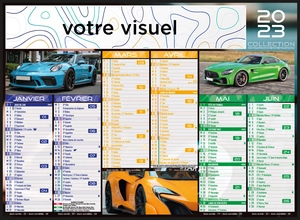 Calendrier bancaire 2025  VOITURE DE SPORT - format 27 x 21 cm - 6 mois par face personnalisable