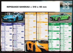 Calendrier bancaire 2025  VOITURE DE SPORT - format 27 x 21 cm - 6 mois par face personnalisable