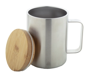 Mug thermos double paroi 350 ml - en inox recyclé et bambou personnalisable