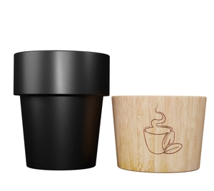 Coffret de 4 tasses en céramique et bois d'hévéa - base aimantée pour lavage personnalisable