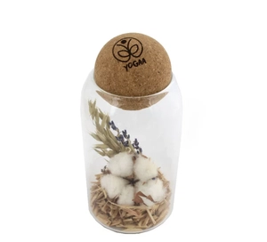 Terrarium avec boule en liège et fleurs séchées personnalisable