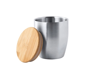 Mug double paroi en inox avec couvercle bambou - 280ml personnalisable