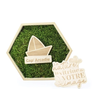 Cadre en bois avec mousse naturelle - Forme Hexagonale personnalisable