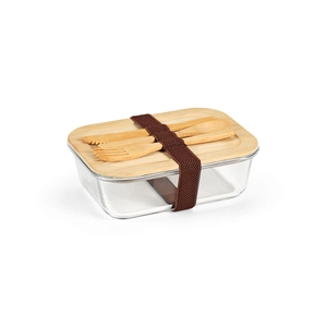 Boîte à déjeuner 1090 ml en verre avec couvercle bambou - Lunchbox avec couverts personnalisable