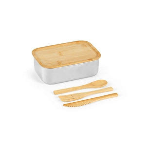 Boîte à déjeuner 740ml en acier inox recyclé et couvercle bambou - Lunchbox avec couverts personnalisable