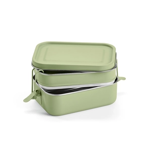 Boîte à déjeuner deux compartiments 1240 ml - Lunchbox avec fermeture boucles latérales personnalisable