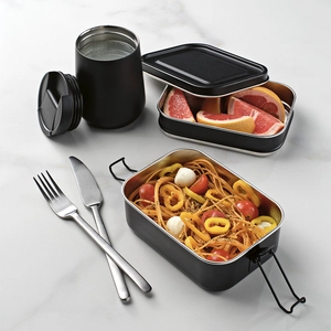 Boîte à déjeuner deux compartiments 1240 ml - Lunchbox avec fermeture boucles latérales personnalisable