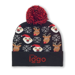 Bonnet de Noël tricoté avec revers et pompon personnalisable