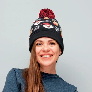 Bonnet de Noël tricoté avec revers et pompon personnalisable