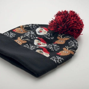 Bonnet de Noël tricoté avec revers et pompon personnalisable