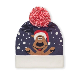 Bonnet de Noël tricoté avec revers et pompon personnalisable