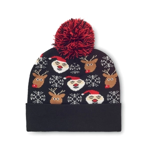 Bonnet de Noël tricoté avec revers et pompon personnalisable