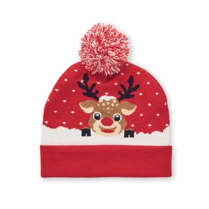 Bonnet de Noël tricoté avec revers et pompon personnalisable