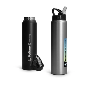 Bouteille 1l inox avec paille - Gourde simple paroi personnalisable