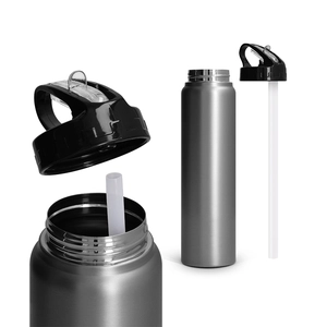 Bouteille 1l inox avec paille - Gourde simple paroi personnalisable
